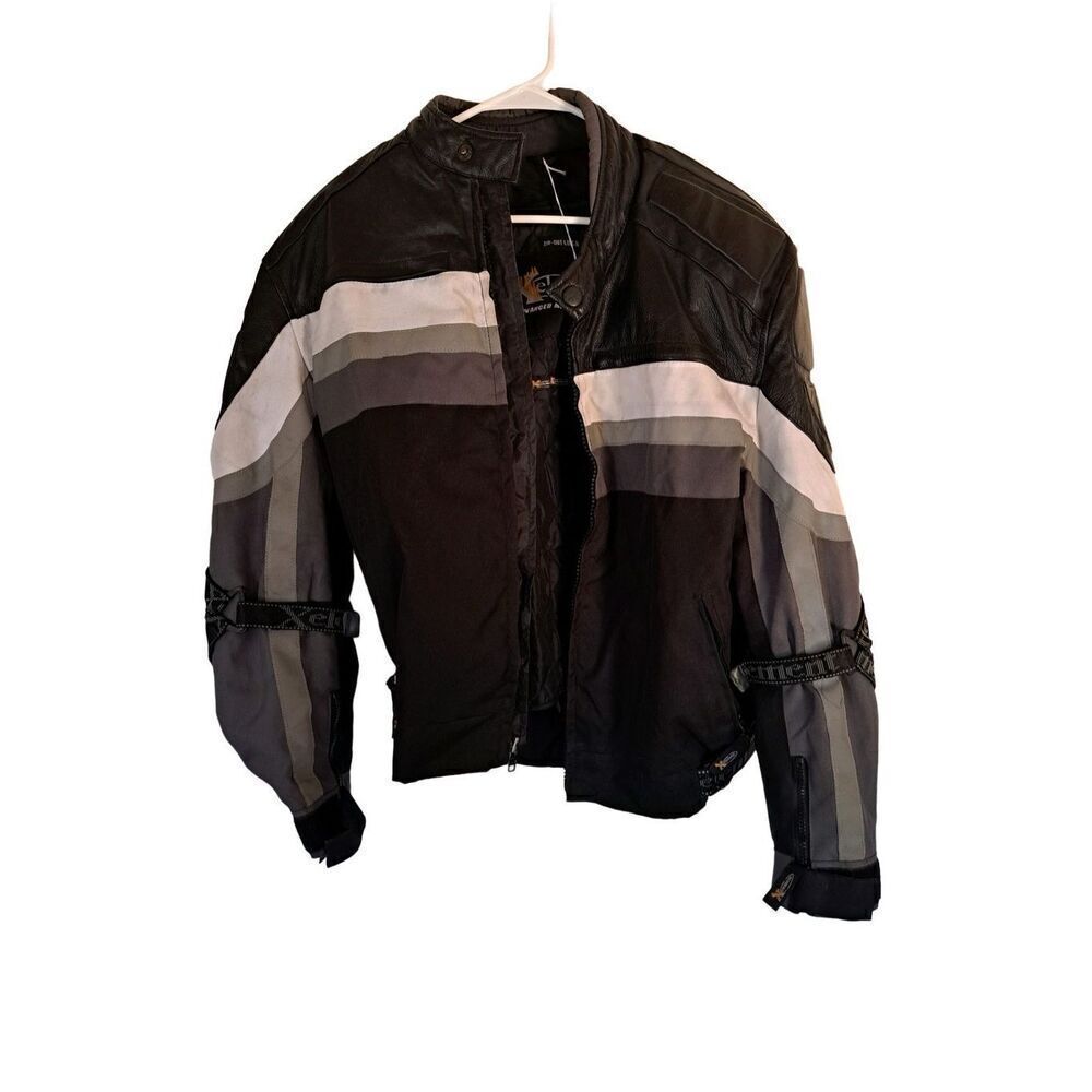 XELEMENT CF-330 Black & White Leather Motorcycle Jacket size Large